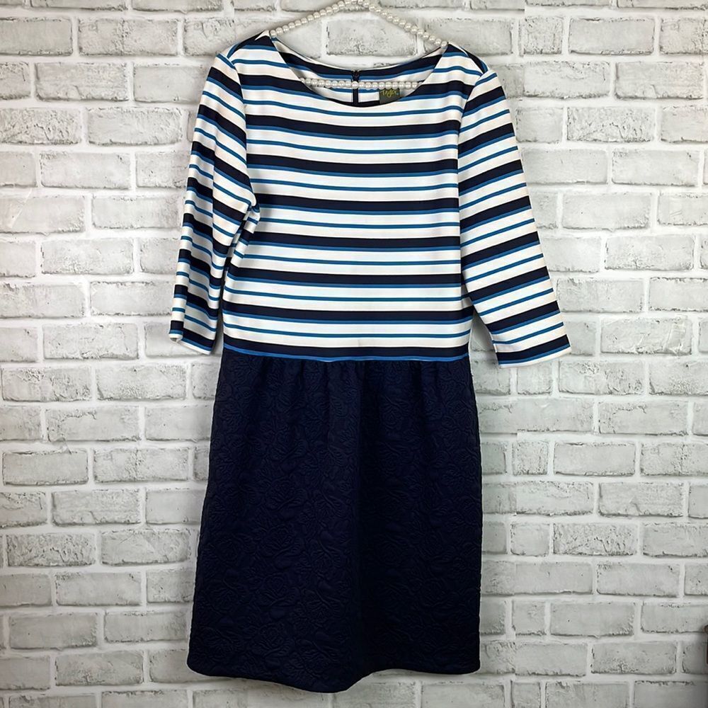 Taylor Navy and White Striped Dress